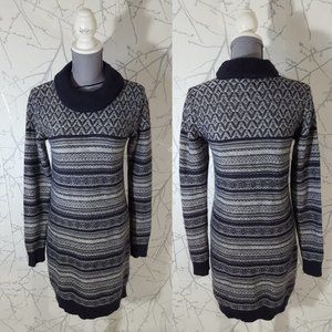 Long Tall Sally Navy & Gray Striped Geometric Knit Cowl Neck Sweater Dress